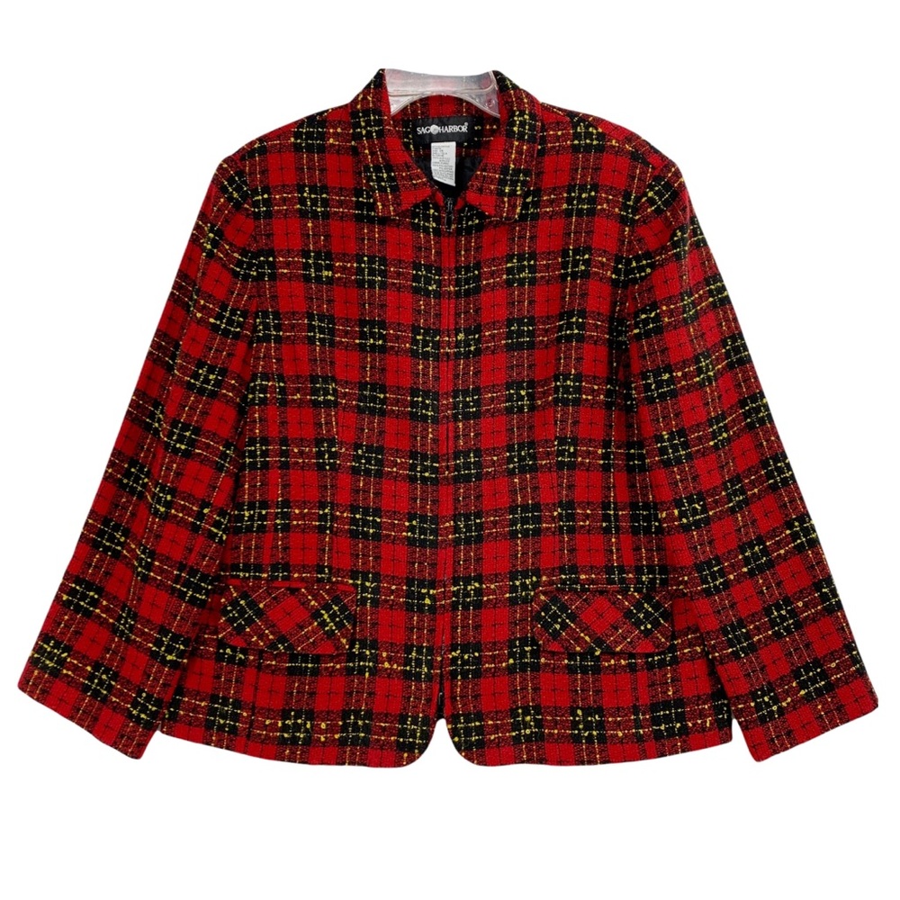 Zipper Front Plaid Tweed Blazer by Sag Harbor